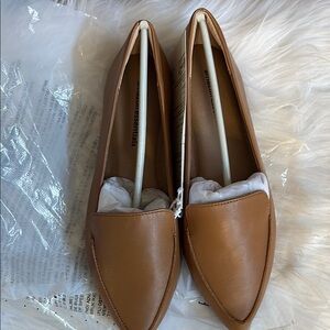Tan faux Leather Pointed-Toe Flats